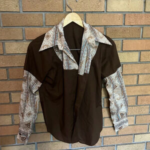 Vintage Joyce Lane Brown Patterned Collared Long Sleeve Button Down Size 36
